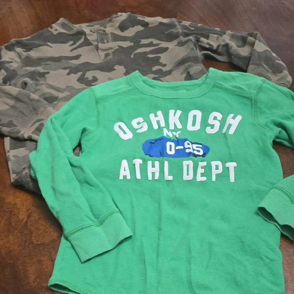 OshKosh Lot Boys‎ 7 Green and Camouflage Kids Long Sleeve Tees Thermals